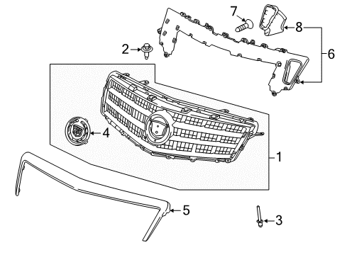 2013 Cadillac ATS Grille Assembly, Front Diagram for 22976334