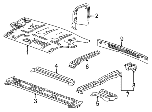 2021 Cadillac Escalade ESV Rear Floor & Rails Diagram