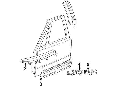 1994 Oldsmobile 88 Molding Kit,Front Side Door Center (Rh) Gunmetal Non, Metal Diagram for 88891250