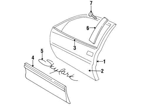 1993 Buick Skylark Door & Components, Exterior Trim, Body Diagram