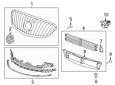 2014 Buick LaCrosse Grille Assembly, Front Upper Diagram for 90766427