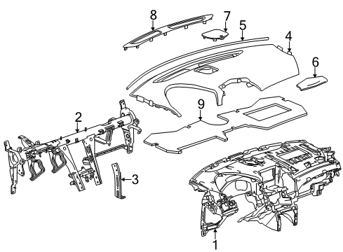 2015 Cadillac SRX Grille Assembly, Windshield Defroster Nozzle *Brownstone Diagram for 22761647