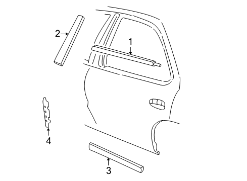 1997 Pontiac Sunfire Molding,Rear Side Door Center *Black Diagram for 22593716