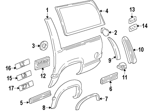 1999 Chevy Tahoe Flare Assembly, Rear Wheel Opening Front *Lessfinish Diagram for 15045765