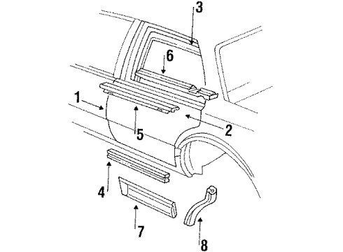 1990 Oldsmobile Delta 88 Molding, Rear Side Door Edge Guard *Silver Brt/M Diagram for 20749163