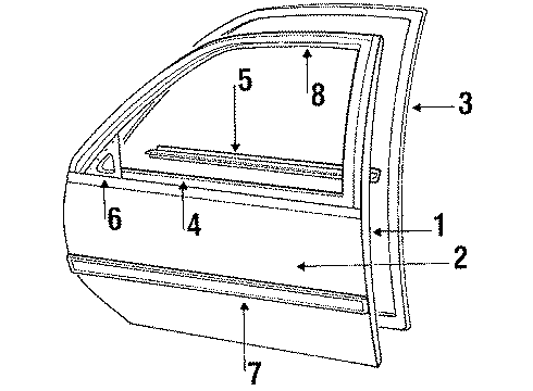 1988 Chevy Corsica Molding Assembly, Front Side Door Center Rh *Red Diagram for 10119252