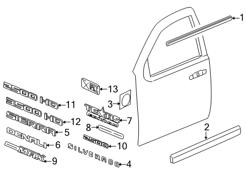 2012 GMC Sierra 2500 HD Exterior Trim - Front Door Diagram 1 - Thumbnail