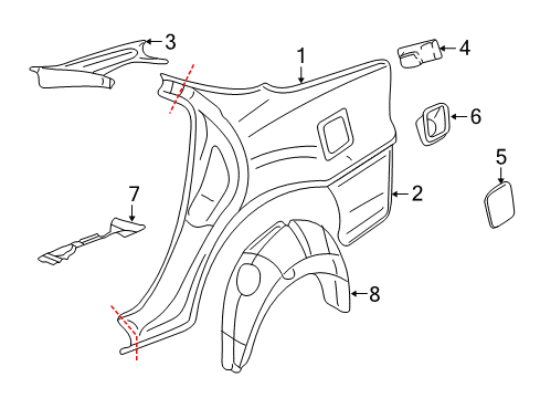 2002 Chevy Impala Quarter Panel & Components Diagram