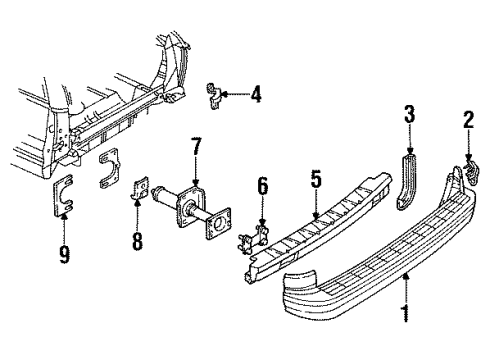 1995 Buick Roadmaster Retainer Assembly, Rear Bumper Fascia Diagram for 10223534