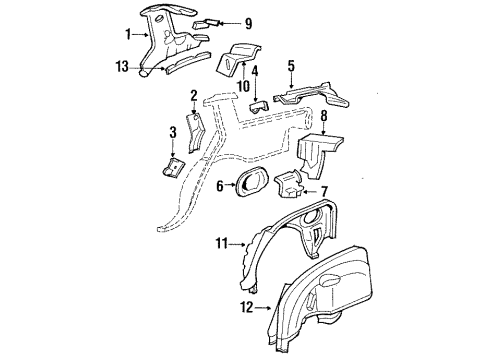 1989 Chevy Corsica Filler Kit,Quarter Outer Panel F/Tank Opng Diagram for 12507324