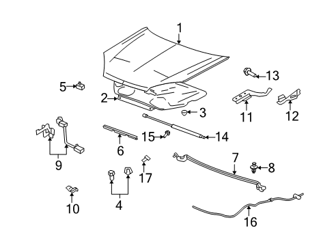 2007 Saturn Aura Hood & Components Diagram