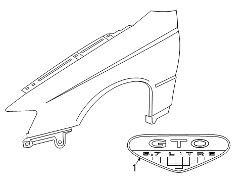 2004 Pontiac GTO Plate Assembly, Front Fender Name Diagram for 92155831