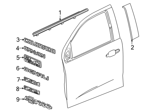 2021 GMC Canyon Plate Assembly, Front S/D Veh Na *Chrome M Diagram for 84466999