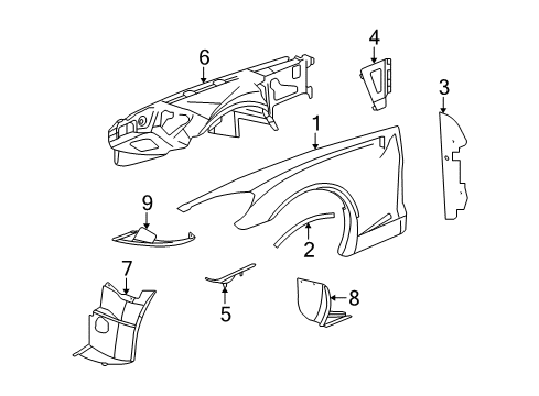 2011 Chevy Corvette Liner Assembly, Front Wheelhouse Rear Diagram for 15806317