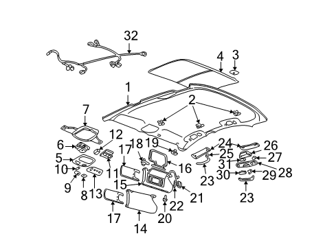 2002 Pontiac Bonneville PANEL, Roof Headlining Diagram for 88890918