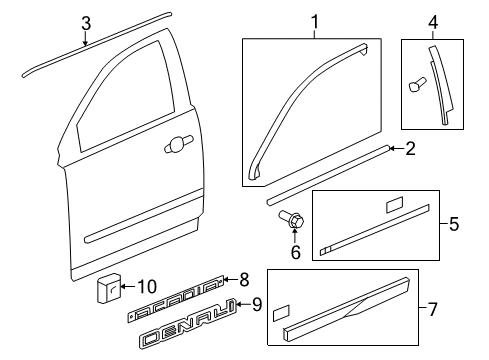 2008 GMC Acadia Molding Assembly, Front Side Door Center *Paint To Mat Diagram for 20827705