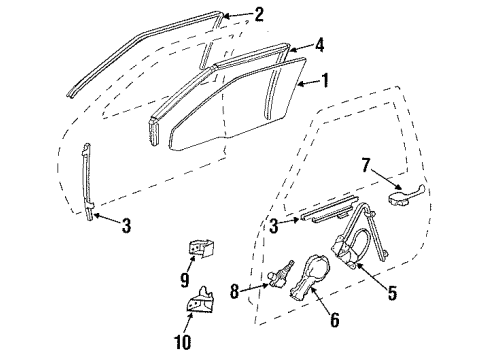 1992 Cadillac Fleetwood Door Glass & Hardware Diagram