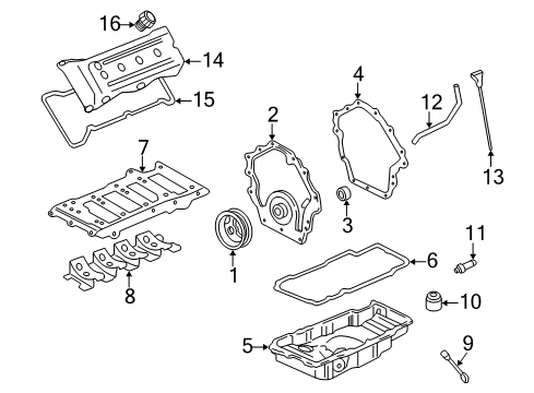 2001 Cadillac Seville Engine Parts, Mounts, Cylinder Head & Valves, Camshaft & Timing, Oil Pan, Oil Pump, Crankshaft & Bearings, Pistons, Rings & Bearings Diagram