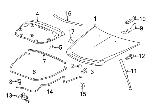 2009 Cadillac CTS Hood & Components, Exterior Trim Diagram