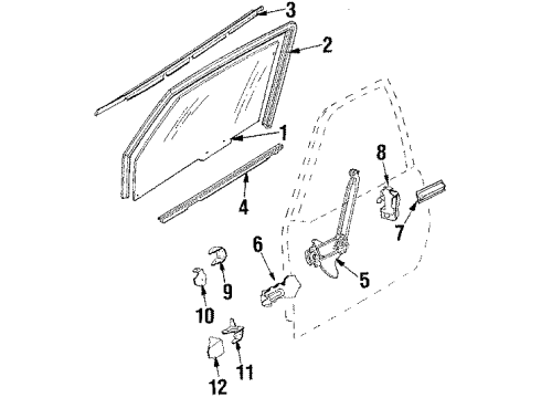 1991 Chevy Cavalier Front Door Hardware, Glass & Hardware Diagram