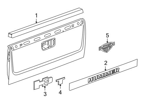 2009 Hummer H3T Applique Assembly, End Gate *Dark Smoke Gry Diagram for 94729364