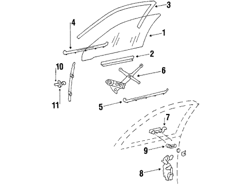 1987 Pontiac T1000 Front Door - Glass & Hardware Diagram