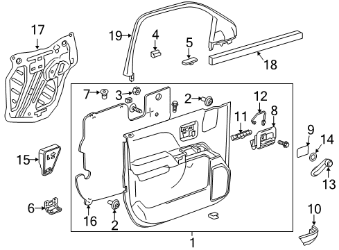 2015 Chevy Silverado 2500 HD Handle Assembly, Front Side Door Window Regulator Diagram for 20980650