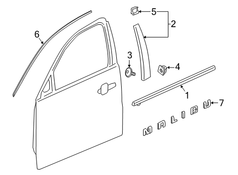 2020 Chevy Malibu Molding Assembly, Front Side Door Window Upper Reveal *Bright Diagram for 84205397