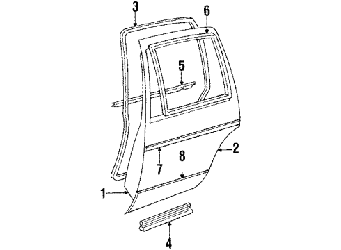 1988 Cadillac DeVille Molding Kit,Rear Door Lower Diagram for 20497524