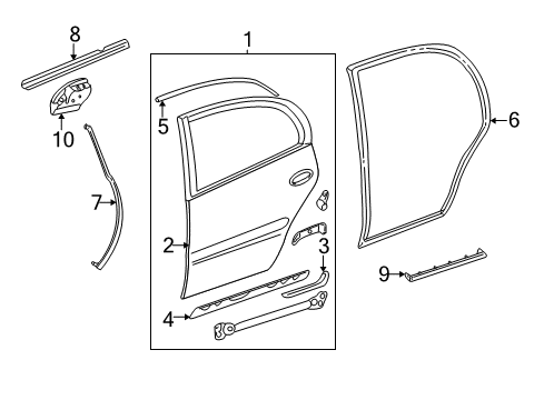 2001 Cadillac DeVille Weatherstrip, Rear Side Door Front Auxiliary Diagram for 10360171