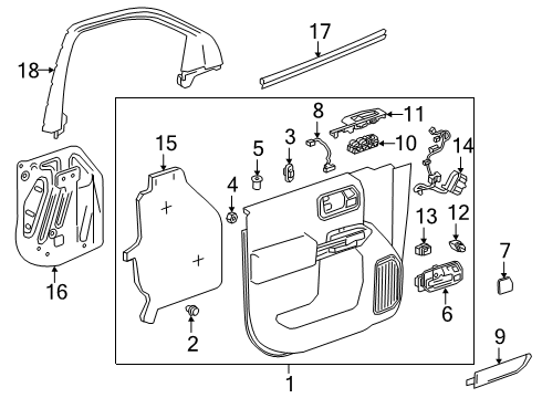 2023 GMC Sierra 1500 TRIM ASM-FRT S/D *JET BLACK Diagram for 85614484