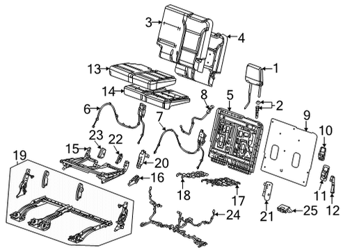 2021 GMC Yukon Handle Assembly, 3Rd Row St Bk Lat Rel *Very Dark At Diagram for 84535759