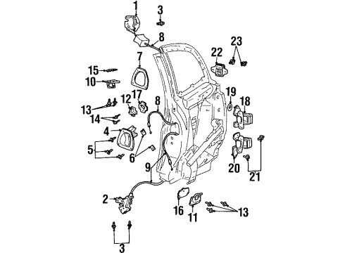 2002 Saturn SC2 Rear Door - Lock & Hardware Diagram