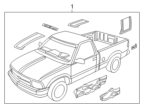 2002 Chevy S10 Stripe, Roof Panel Center *Black Diagram for 15769872