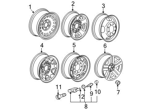 2007 GMC Sierra 3500 HD Wheel Assembly, 16X6.5 Dual Steel *Silver L Diagram for 9592552