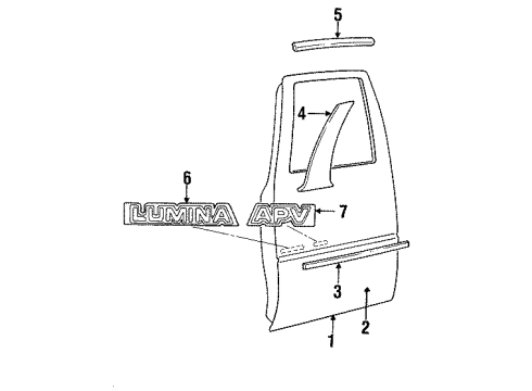 1990 Chevy Lumina APV Molding Assembly, Front Side Door *Red Diagram for 10153429