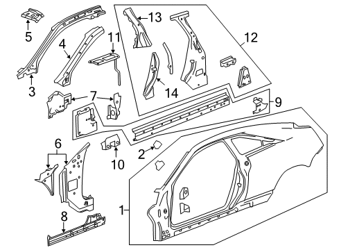 2014 Cadillac CTS Hinge Pillar, Lock Pillar, Rocker, Uniside Diagram 1 - Thumbnail