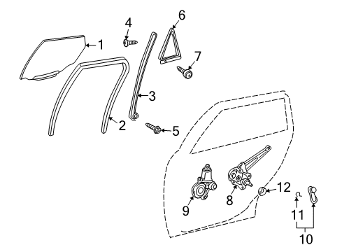 2009 Pontiac Vibe Rear Door - Glass & Hardware Diagram