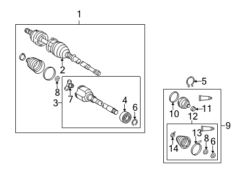 2005 Pontiac Vibe Boot Kit,Front Wheel Drive Shaft Tri, Pot & Cv Joint Diagram for 88974656