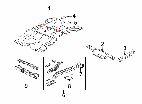 2009 Cadillac DTS Rail Assembly, Rear Compartment Floor Panel Diagram for 20849329