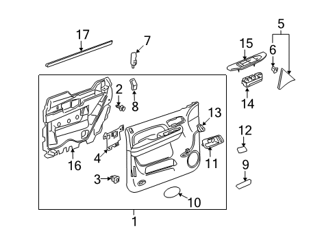 2007 GMC Yukon XL 2500 Interior Trim - Front Door Diagram