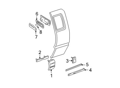 2000 Chevy S10 Roof Lamps, Side Glass, Exterior Trim, Trim Diagram 1 - Thumbnail