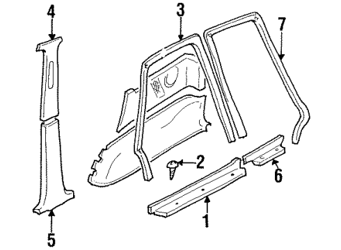 1998 Chevy Tracker Interior Trim - Pillars, Rocker & Floor Diagram