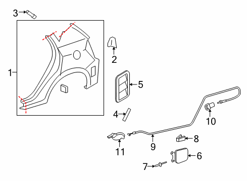 2009 Pontiac Vibe Quarter Panel & Components Diagram