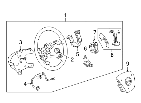 2009 Hummer H2 Steering Wheel Assembly *Ebony/Separator Brace Diagram for 25995626