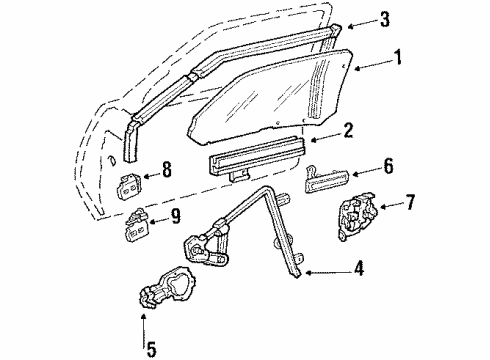 1991 Buick Skylark Front Door - Glass & Hardware Diagram 2 - Thumbnail