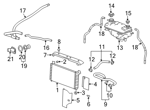 2008 GMC Yukon Radiator Surge Tank Outlet Hose Assembly Diagram for 25956572