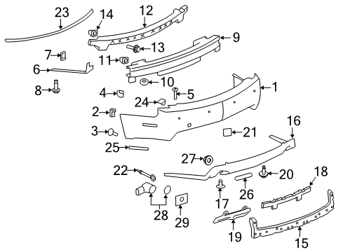 2013 Cadillac CTS Rear Primered Bumper Cover Diagram for 15896230