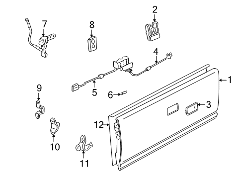 2001 Chevy S10 Rod Assembly, Pick Up Box End Gate Latch Diagram for 15685189