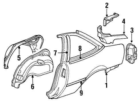 1989 Pontiac Sunbird Panel Assembly, Quarter Outer Rh Diagram for 22540734